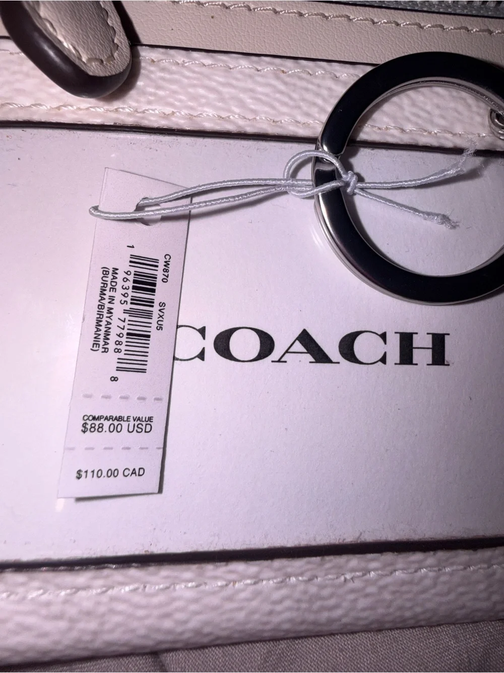 Coach Mini Skinny ID Case Chalk & Silver Leather Card Holder with Keyring, nwt